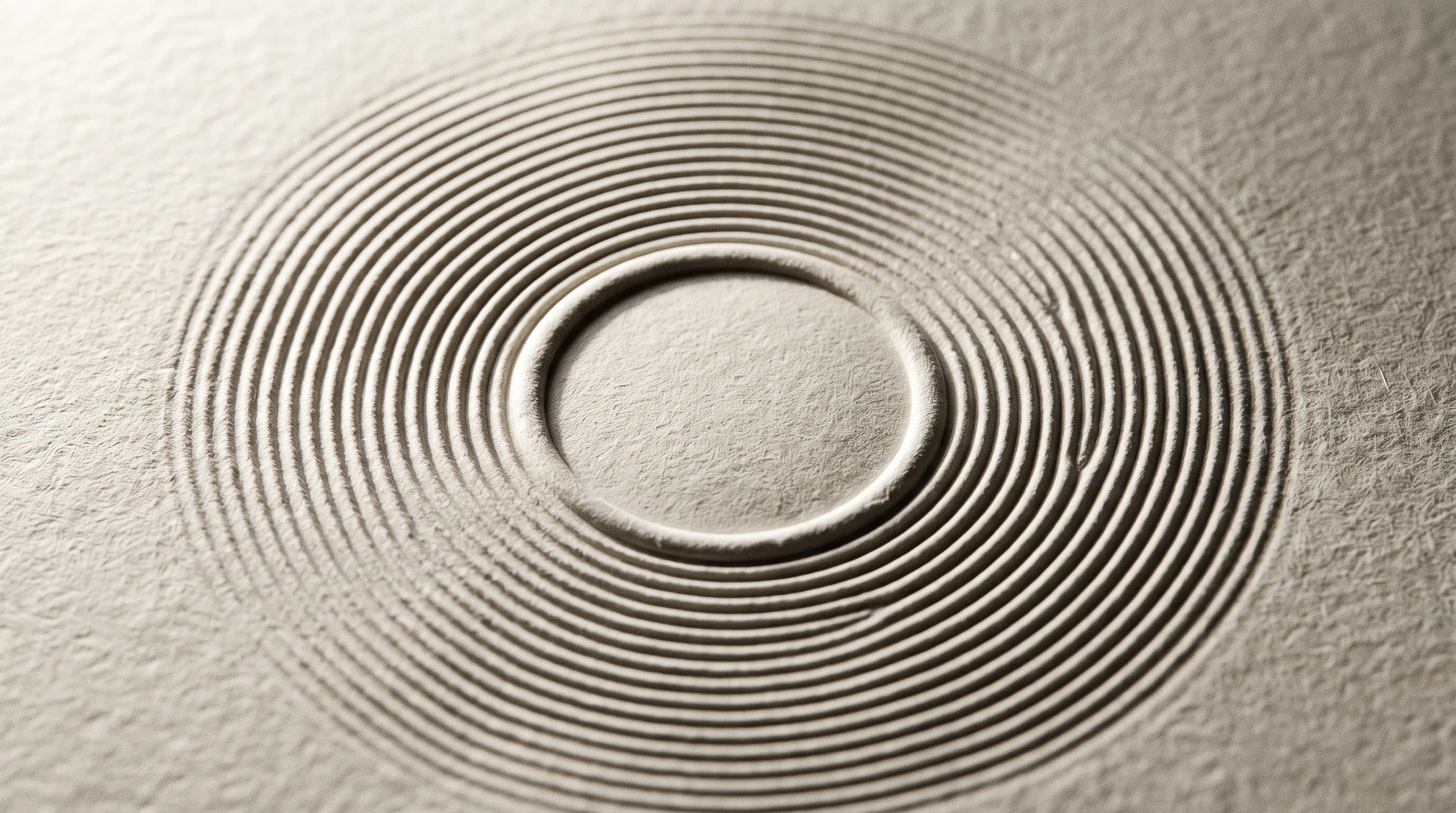 Concentric rings pressed into ivory cotton paper with no ink at all, visible only by the shadow in the impression.