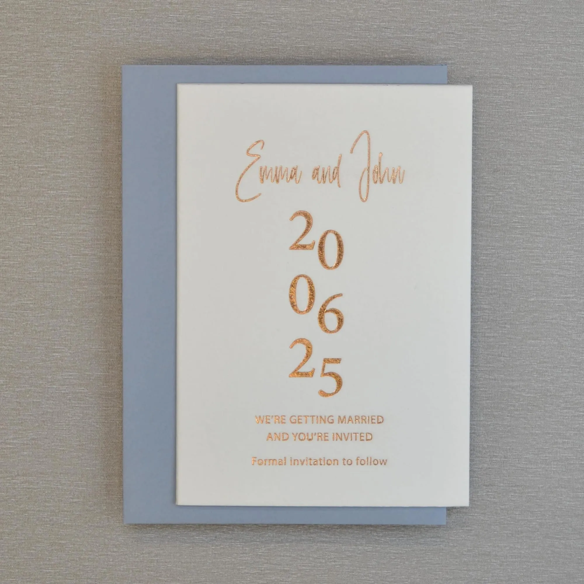 Invitation from the Column collection, showing its foiled architectural column motif.